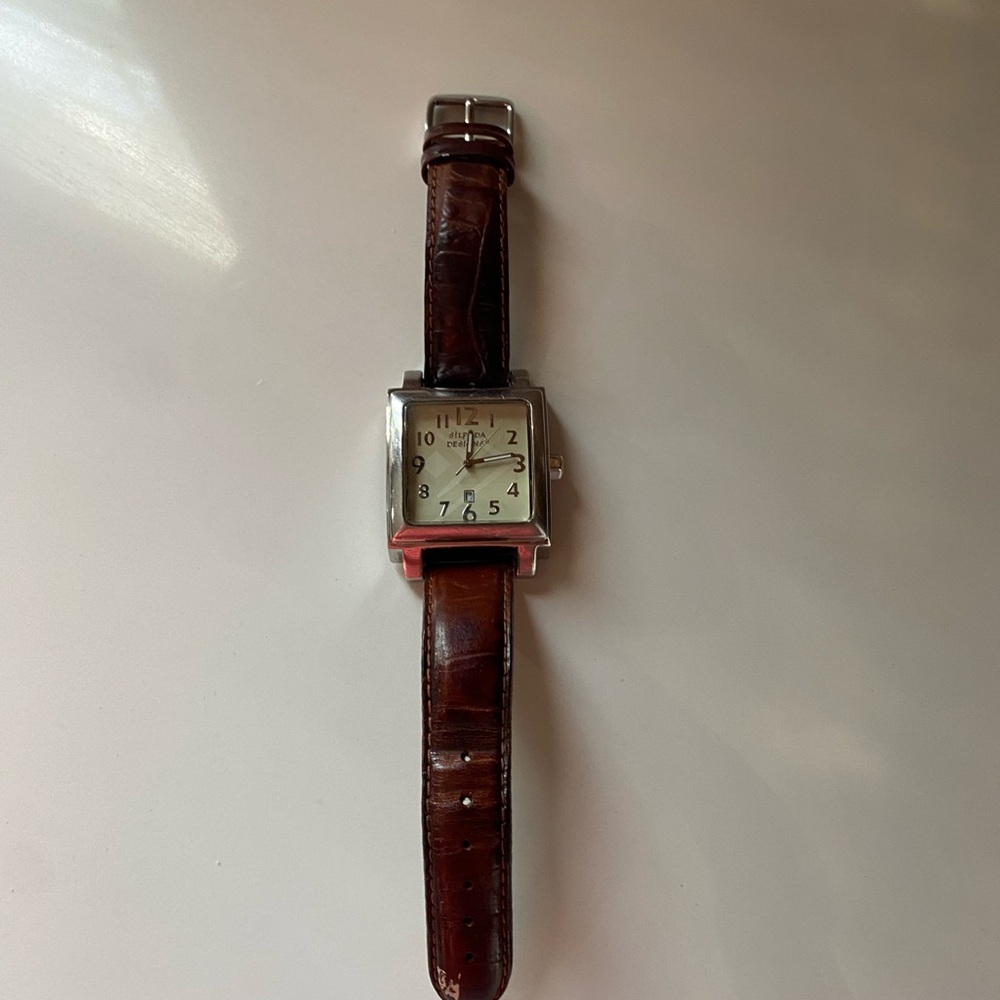Brown Leather Strap Square Watch